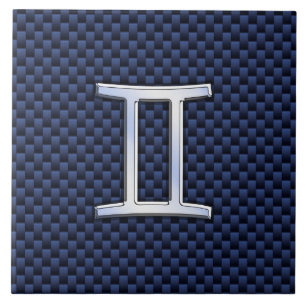 Gemini Zodiac Symbol Navy Blue Carbon Fiber Style Fliese