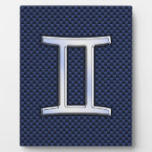 Gemini Zodiac Symbol Navy Blue Carbon Fiber Style Fotoplatte (Vorderseite)