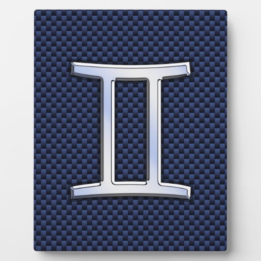 Gemini Zodiac Symbol Navy Blue Carbon Fiber Style Fotoplatte (Vorderseite)