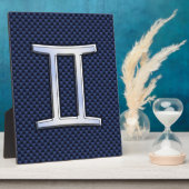 Gemini Zodiac Symbol Navy Blue Carbon Fiber Style Fotoplatte (Seite)