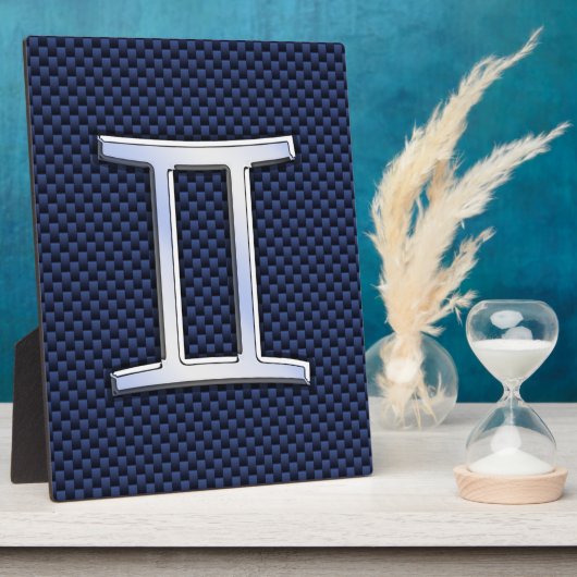 Gemini Zodiac Symbol Navy Blue Carbon Fiber Style Fotoplatte (Seite)