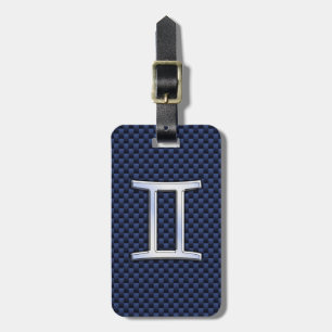 Gemini Zodiac Symbol Navy Blue Carbon Fiber Style Gepäckanhänger
