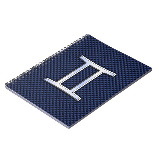 Gemini Zodiac Symbol Navy Blue Carbon Fiber Style Notizblock (Linke Seite)