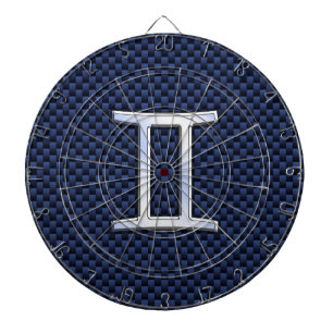 Gemini Zodiac Symbol Navy Blue Carbon Fibre Print Dartscheibe