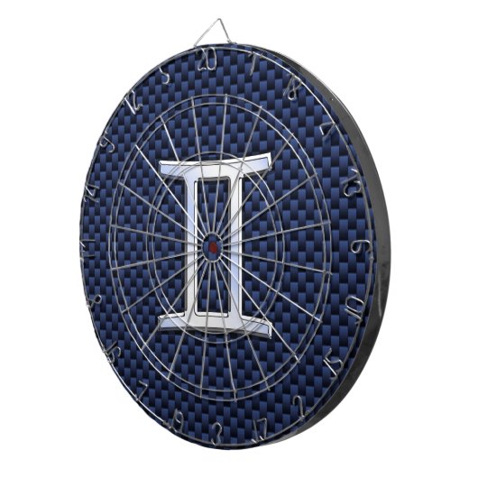 Gemini Zodiac Symbol Navy Blue Carbon Fibre Print Dartscheibe (Vorderseite rechts)