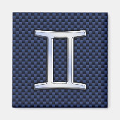 Gemini Zodiac Symbol Navy Blue Carbon Fibre Print Magnet (Vorne)