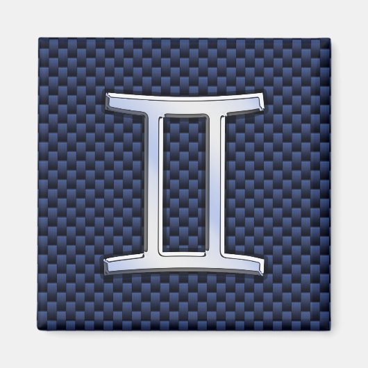 Gemini Zodiac Symbol Navy Blue Carbon Fibre Print Magnet (Vorne)