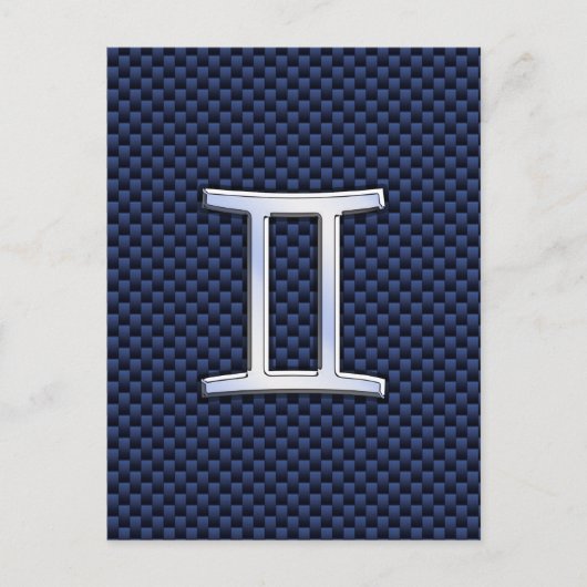 Gemini Zodiac Symbol Navy Blue Carbon Fibre Print Postkarte (Vorderseite)