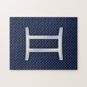 Gemini Zodiac Symbol Navy Blue Carbon Fibre Print Puzzle (Horizontal)