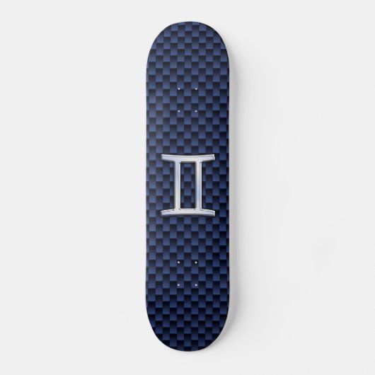 Gemini Zodiac Symbol Navy Blue Carbon Fibre Print Skateboard (Vorderseite)