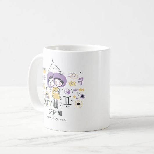Gemini Zodiac Tasse, Niedlich Gemini Starsign Horo Kaffeetasse (Vorderseite Links)