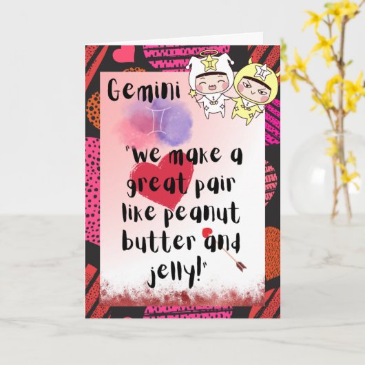 Gemini Zodiac Valentine Card Karte (Gelbe Blume)