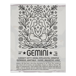 Gemini Zodiac Vintag Art Print - Botanisches Volk Poster