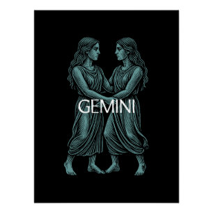 Gemini Zodiac – Vintage Zwillinge in Türkis auf Sc Poster