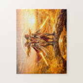 Gemini Zodiac with Twin Warrior Women and Glowing  Puzzle (Vertikal)