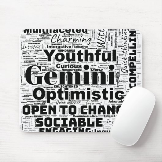Gemini Zodiac Word Cloud Inspiration Mousepad (Mit Mouse)