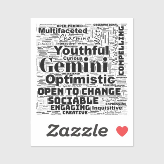 Gemini Zodiac Word Cloud Inspiration Sticker (Blatt)
