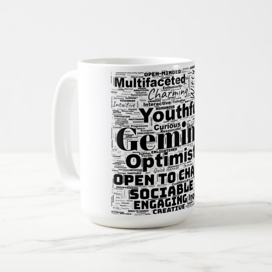 Gemini Zodiac Word Cloud Inspiration Tasse (Vorderseite Links)