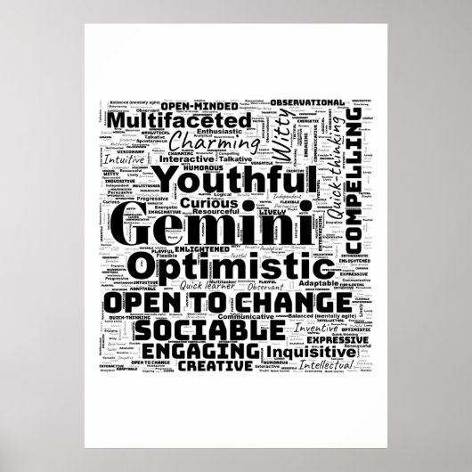 Gemini Zodiac Word Cloud Poster (Vorne)