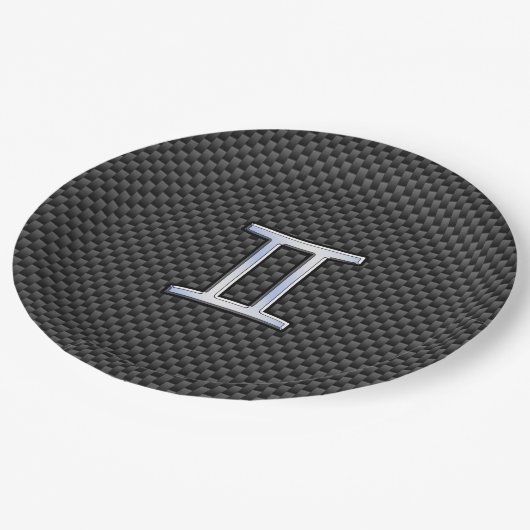 Gemini Zodiac-Zeichen auf Holzkohlefaser Print Pappteller (Schrägansicht)