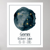 Gemini Zodiac Zeichen: Individuelle Name & Geburts Poster (Vorne)
