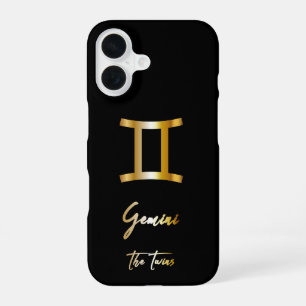 Gemini Zodiac Zeichen, Schwarz & Gold iPhone 16 Hülle