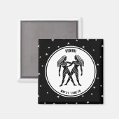 Gemini Zodiac Zeichen, Schwarz/Weiß Magnet (Vorderseite/Rückseite)