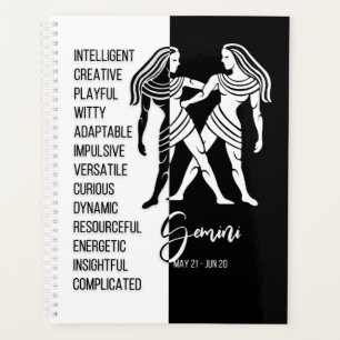 Gemini Zodiac Zeichen, Schwarz & Weiß Planer