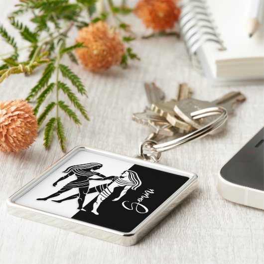 Gemini Zodiac Zeichen, Schwarz & Weiß Schlüsselanh Schlüsselanhänger (Seite)