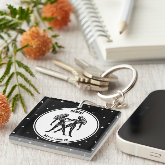 Gemini Zodiac Zeichen, Schwarz & Weiß Schlüsselanh Schlüsselanhänger (Vorderseite rechts)