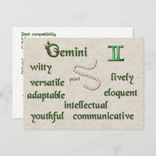 Gemini zodiale Merkmale Postkarte (Vorne/Hinten)
