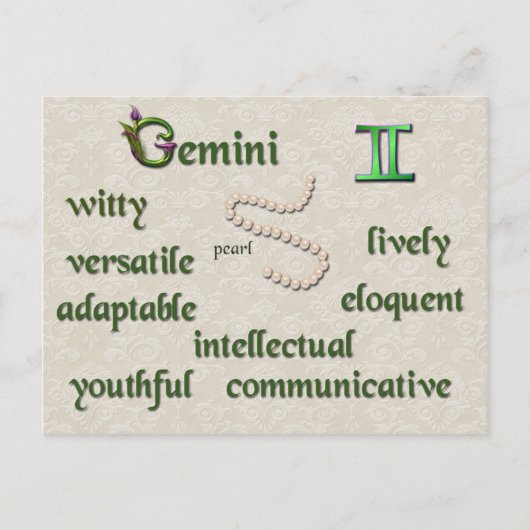 Gemini zodiale Merkmale Postkarte (Vorderseite)