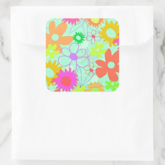 Gemischte Blume Quadratischer Aufkleber (Tasche)