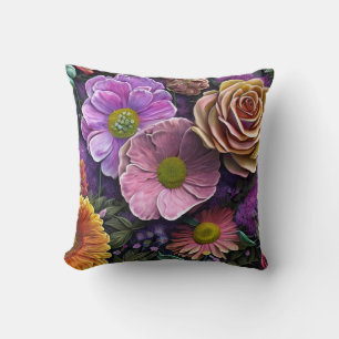 Gemischte Blumen, Bunt, Retro Moderne Frühlingszei Kissen