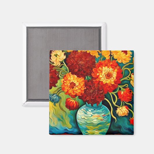 Gemischte Dahlien in Vase Magnet (Vorderseite/Rückseite)