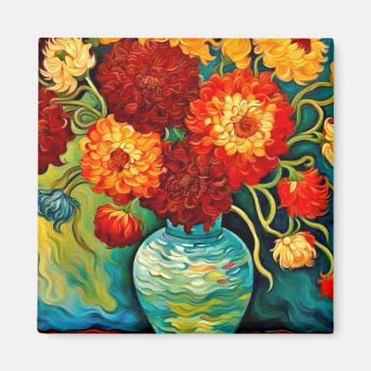 Gemischte Dahlien in Vase Magnet (Vorne)