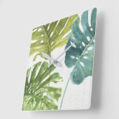 Gemischte Grüntöne | Tropische Palmen Quadratische Wanduhr (Winkel)