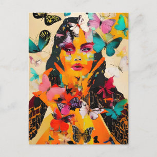 Gemischte Medien für Frauen und Schmetterlinge Postkarte