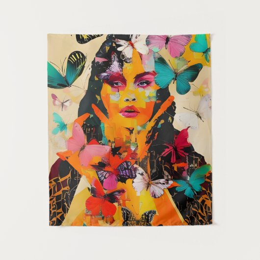 Gemischte Medien für Frauen und Schmetterlinge Wandteppich (Vorderseite)