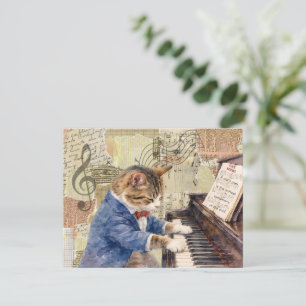 Gemischte Medien Katze spielt Klavier Grußkarte Einladung