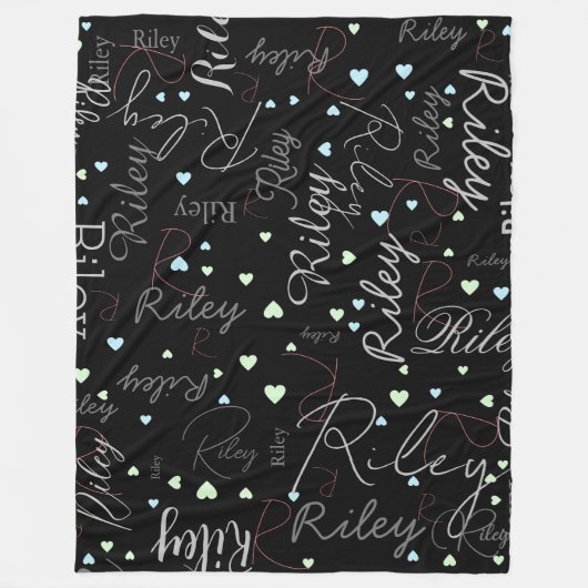 gemischte Namen Initialen und Herzen repliziert Fleecedecke (Vorderseite)