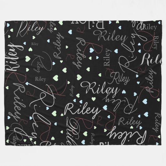 gemischte Namen Initialen und Herzen repliziert Fleecedecke (Vorderseite (Horizontal))