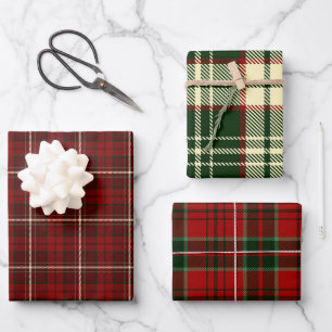 Gemischte Rot- und Grün-Weihnachts-Plaidmuster im Geschenkpapier Set
