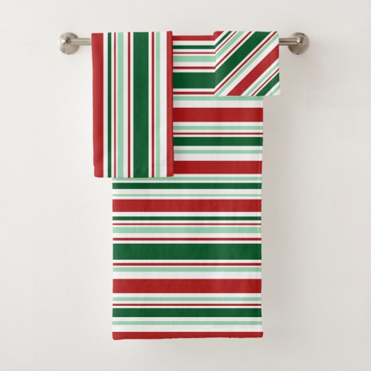 Gemischte rotes, grünes, weißes Weihnachtsstreifen Badhandtuch Set (Insitu)