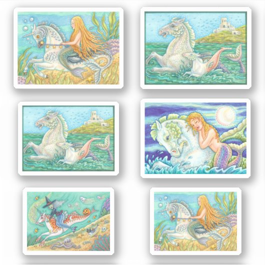 GEMISCHTE SAMMLUNG MERMAID / MERHORSE FANTASY HORS AUFKLEBER (Vorderseite)