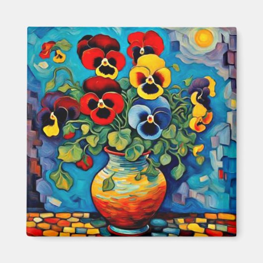 Gemischte Stiefmütterchen in Vase Magnet (Vorne)