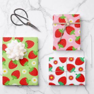 Gemischte Süße Sommer Erdbeeren Geschenkpapier Set