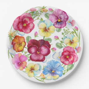 Gemischte Wasserfarbe Stiefmütterchen-Blumen Pappteller