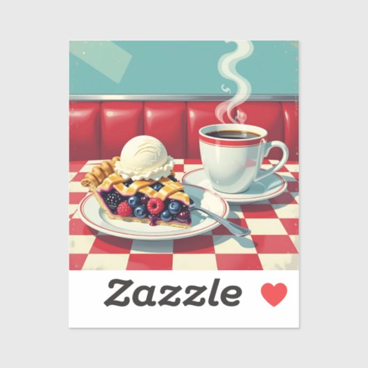 Gemischter Berry Pie, Eiscreme und Kaffee Aufkleber (Blatt)