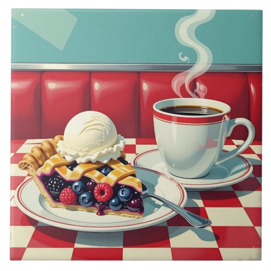 Gemischter Berry Pie, Eiscreme und Kaffee Fliese (Vorderseite)